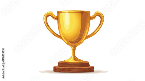 Golden Trophy Cup Illustration with Wooden Base for Winners and Achievers