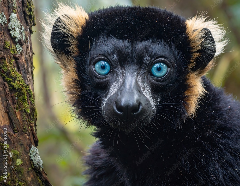 Fototapeta premium Close-up of a lemur with striking blue eyes