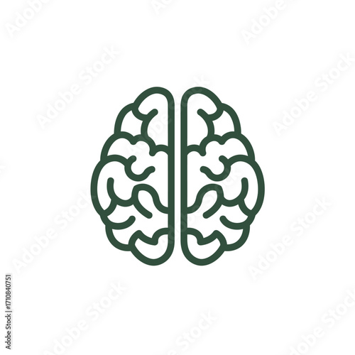 A green line art depiction of a human brain a detailed silhouette