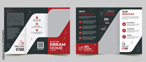 Construction trifold brochure design template, building construction trifold project design