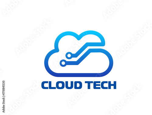 Cloud technology icon for internet data storage digital tech, vector emblem. Cloud app icon of circuit board for digital company or information storage, web online access and data backup program