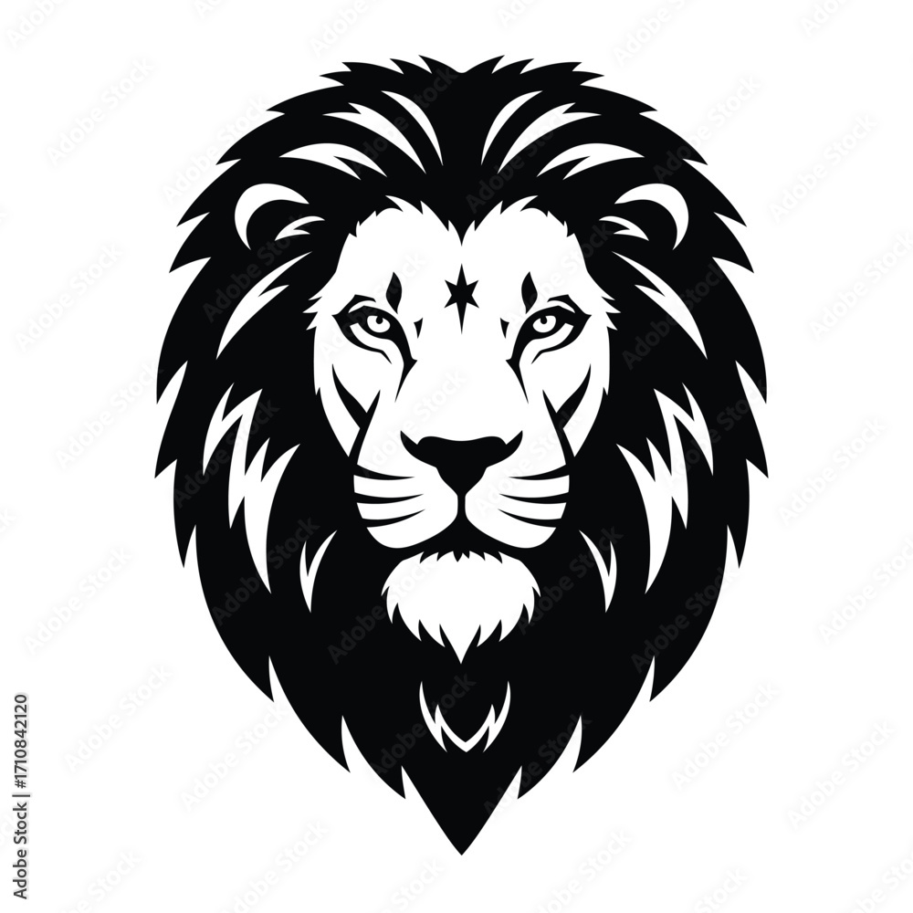 Fototapeta premium Majestic lion head with detailed mane and a shining star silhouette