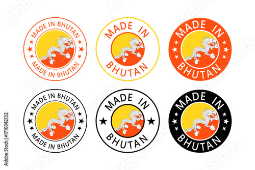 Bhutan Made in Stamp in circle with flag Vector template on white background