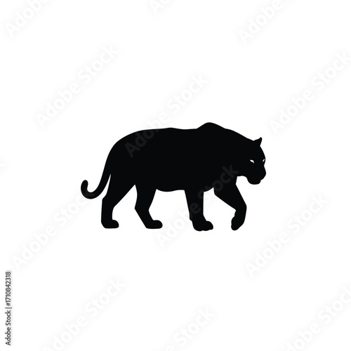 A striking black panther walking forward in a dark silhouette