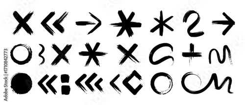 Collection of Hand-Drawn Brush Stroke Symbols and Icons