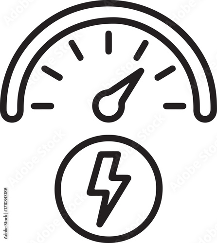 Speedometer with lightning bolt icon for energy