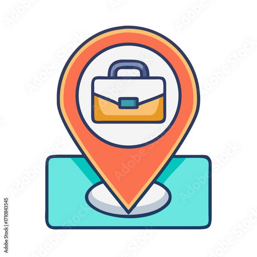 Find job location near me with briefcase pin on map for career opportunities and employment search concept
