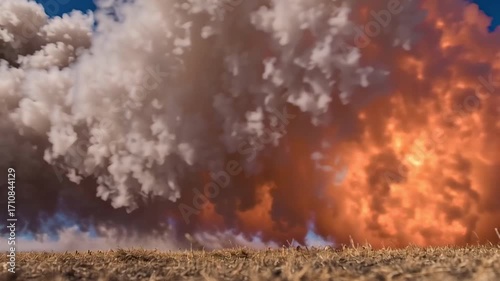 cannon firing, creating a burst of smoke and fire