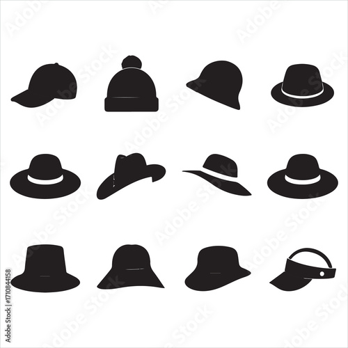A vector illustration set of fashion hats and caps collection, including cowboy, gentleman, and vintage styles