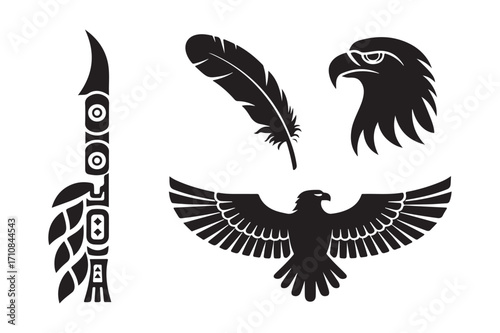 Native american inspired eagle and feather symbols