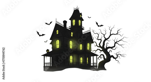 Wallpaper Mural Haunted House Illustration with Spooky Trees and Bats - A Perfect Graphic for Halloween Decorations and Themed Events Torontodigital.ca