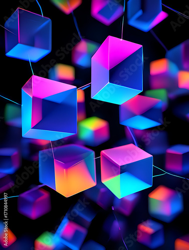 Futuristic Blockchain Data Network Abstract Cubes