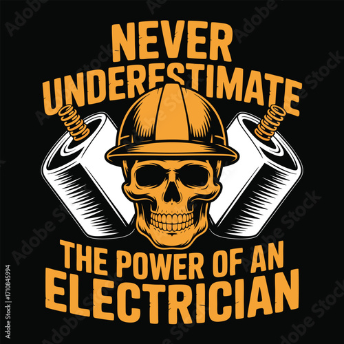 Skull hard hat electrician power graphic vector