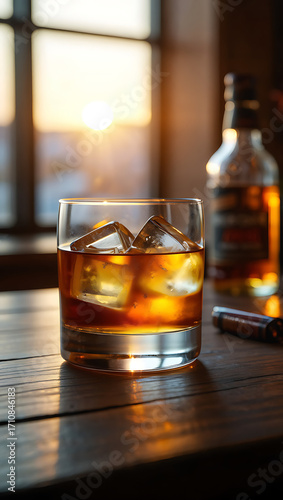 Golden Hour Whiskey Glass Warm Sunset Light