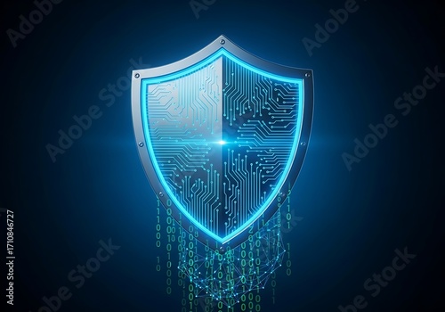 Digital shield with circuit board pattern and binary code