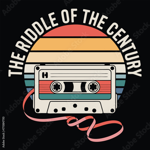 Vintage cassette tape graphic with retro sunset audio