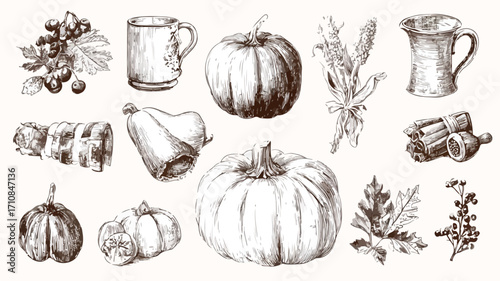 Autumn Harvest Sketch Collection with Pumpkin