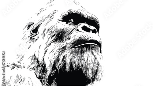 Bigfoot Black and White Vector Illustration
