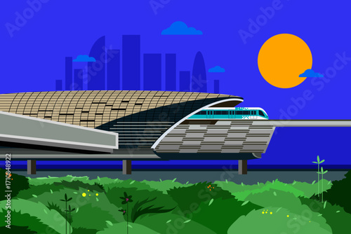 Dubai Metro train vector flat illustration