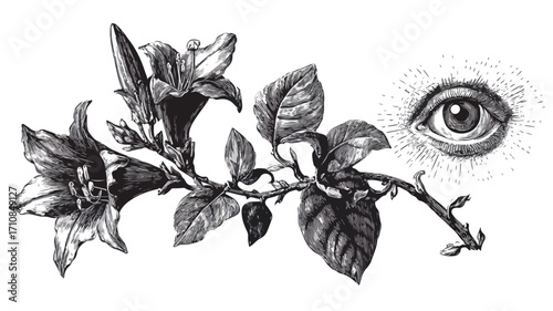 Belladonna Botanical Engraving Occult Etching with Mysterious Design