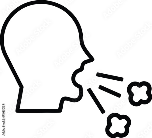 Cough or sneeze  outline vector icon illustration