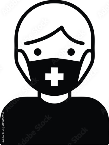 person wearing medical mask silhouette vector icon