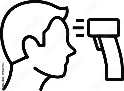thermometer gun with head outline icon vector. Body temperature check icon