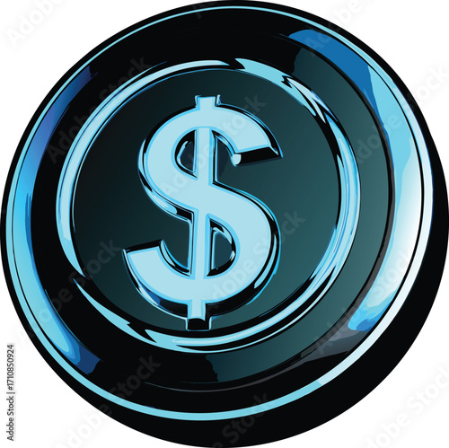 Glowing Blue Dollar Coin Symbol on Black Background