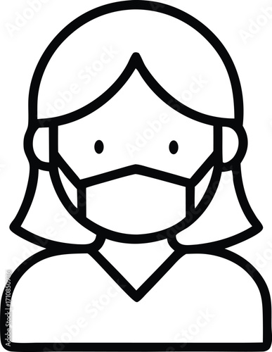 woman with medical face mask outline vector icon
