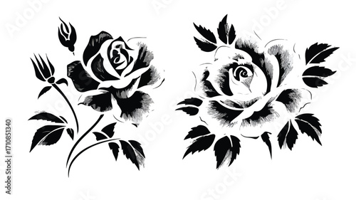 Elegant Black and White Rose Stencil Set for Floral Art Enthusiasts