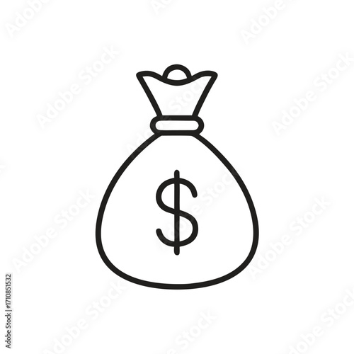 Vector of a money bag icon, a money bag icon, which is a common symbol representing wealth, finance, and savings. 