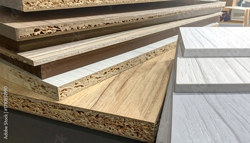 Wood and laminate panels showcase various decorative and structural uses