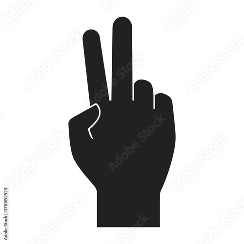 Silhouette of a hand displaying the peace sign with two fingers extended upwards in a simple design