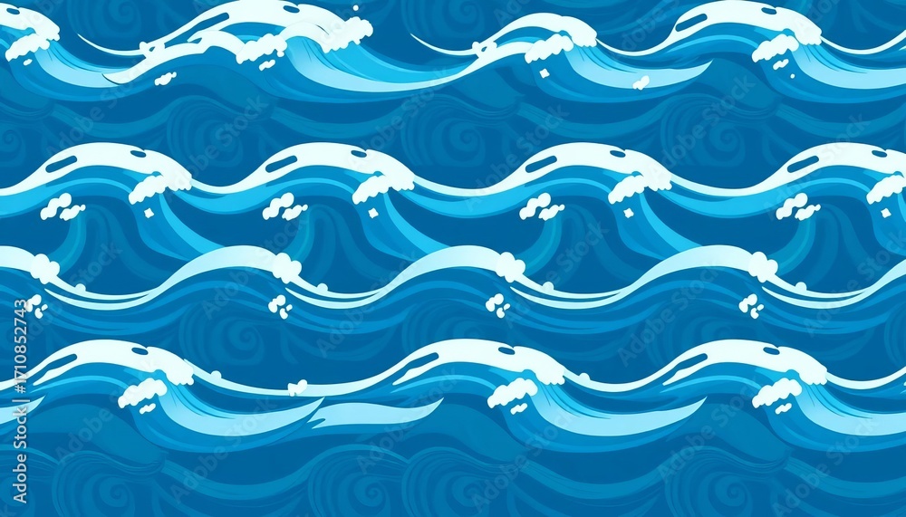 Seamless vector pattern of stylized blue ocean waves; elegant marine design, illustration, vector illustration