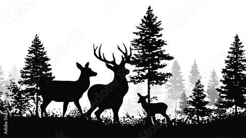 Majestic Black Deer Family Silhouette with Baby for Professional Use