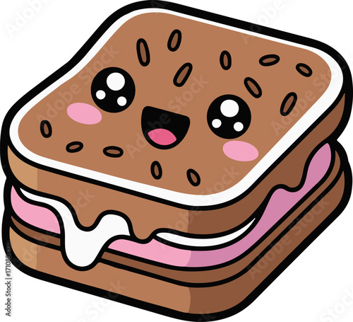 Vector art of adorable kawaii smore this delightful illustration features a cute smore character with a cheerful expression, perfect for adding a touch of sweetness to any project