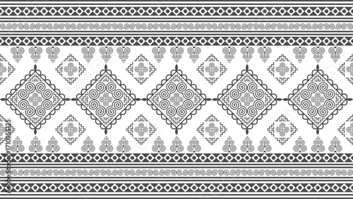 Black and grey Hmong pattern for decorating clothes, printed fabrics, backgrounds, wallpapers.