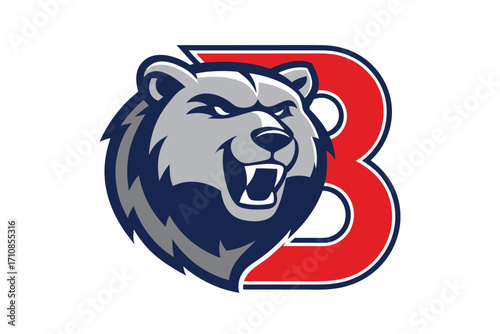 Letter B with Bear Mascot Logo Design