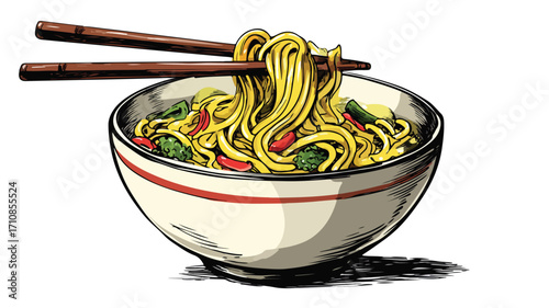 Colorful Cartoon Ramen Noodle Bowl Vector Illustration