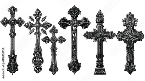 Elegant Metal Christian Cross Vector Graphics for Design Projects