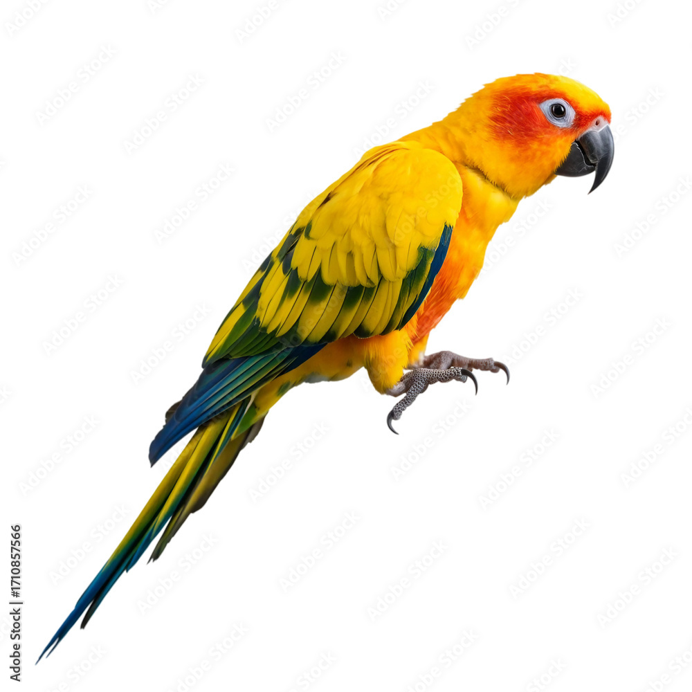 Fototapeta premium Colorful Sun conure parrot isolated on transparent on a white background (5).png