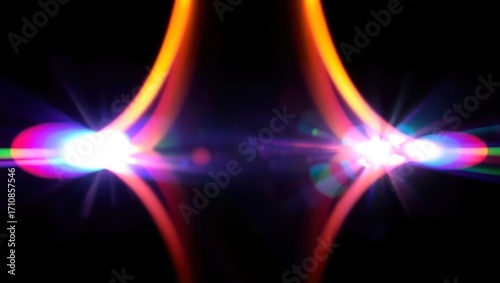 Blurred rainbow refraction overlay effect. Light lens prism effect on black background. Holographic reflection, crystal flare leak shadow overlay. Colorful rainbow disco ball light