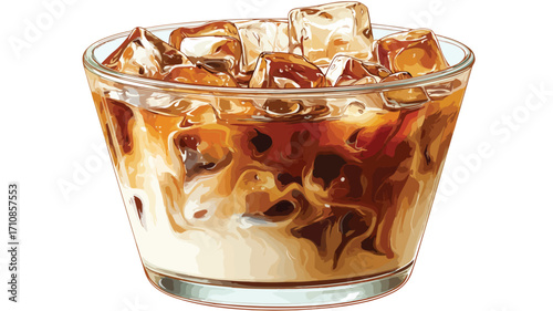 Refreshing Coffee Infusing into Ice-filled Cup