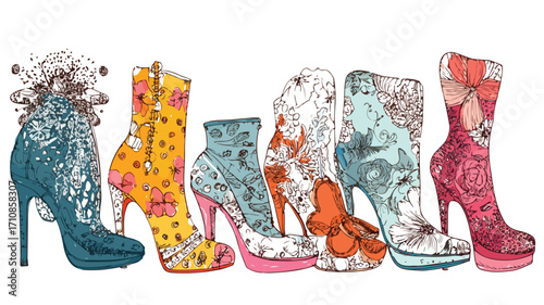 Elegant Hand Drawn High Heels Collection for Fashion Designers and Trendy Projects