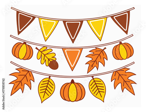 Festive autumn bunting with pumpkins leaves and pennants for thanksgiving decoration