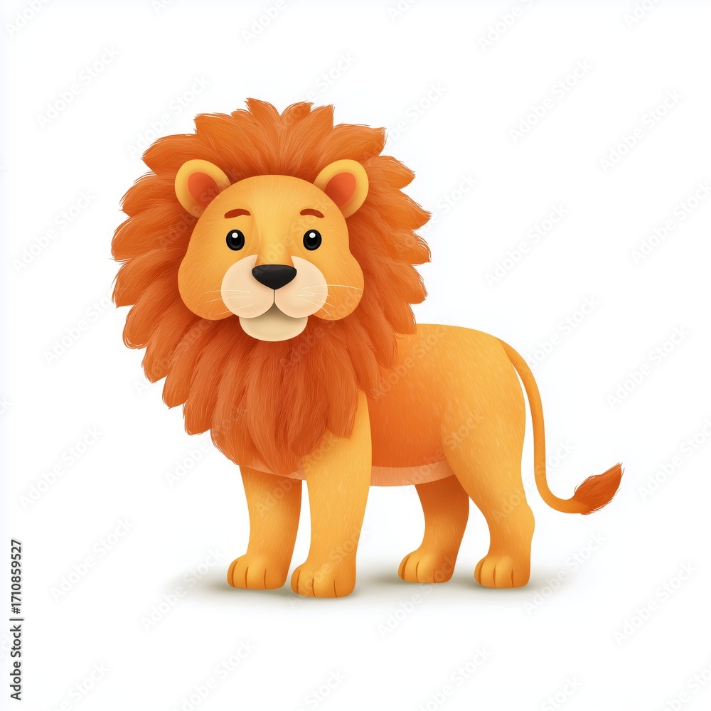 Fototapeta premium Playful cartoon lion with fluffy orange mane whimsical scene digital art cheerful environment friendly viewpoint