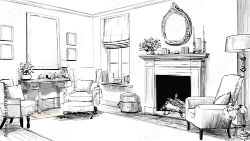Elegant Black and White Sketch Collection of Cozy Home Interiors for Interior Design Inspiration