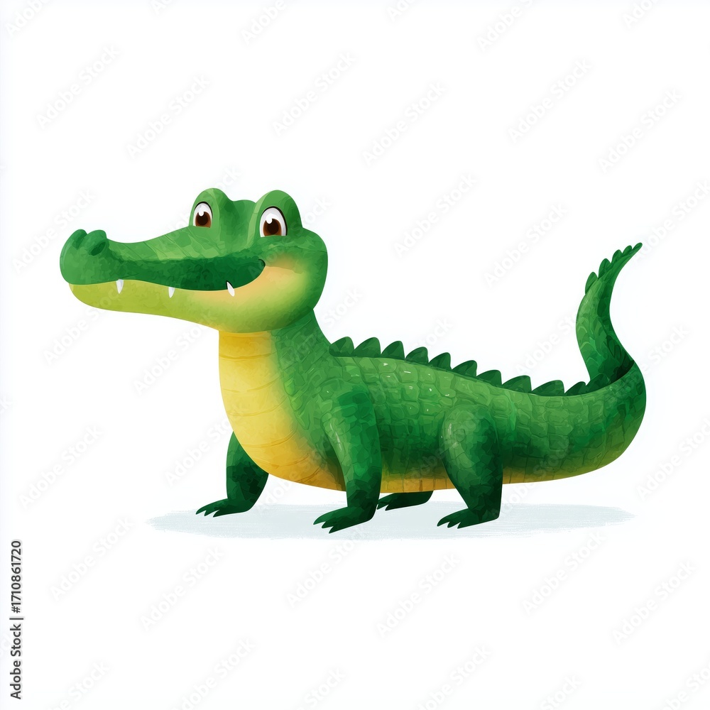 Fototapeta premium Crocodile cartoon character fun illustration digital art vibrant green colors playful environment whimsical style