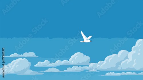 Serene Illustration of Bird Soaring in the Sky