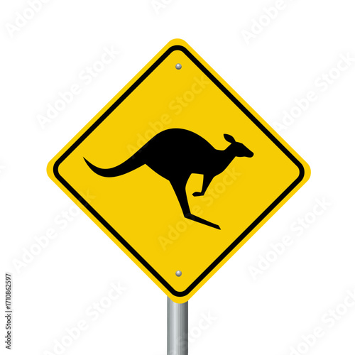 Kangaroo Crossing Road Sign Vector Illustration